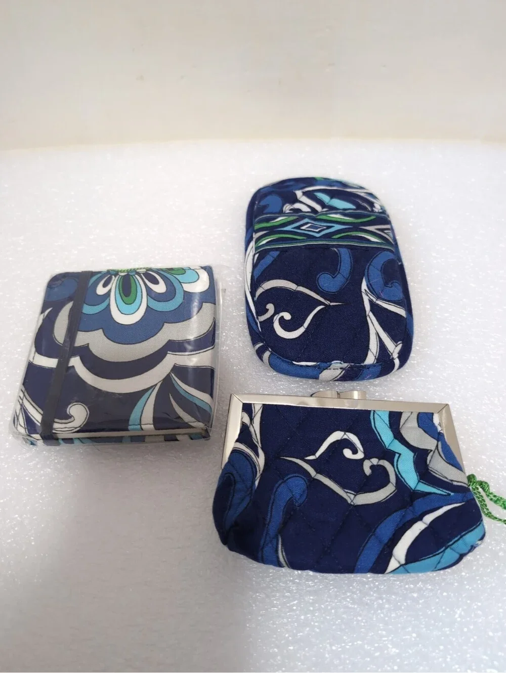 Vera Bradley Lot Mediterranean Blue Coin Purse Glass Case & Notebook